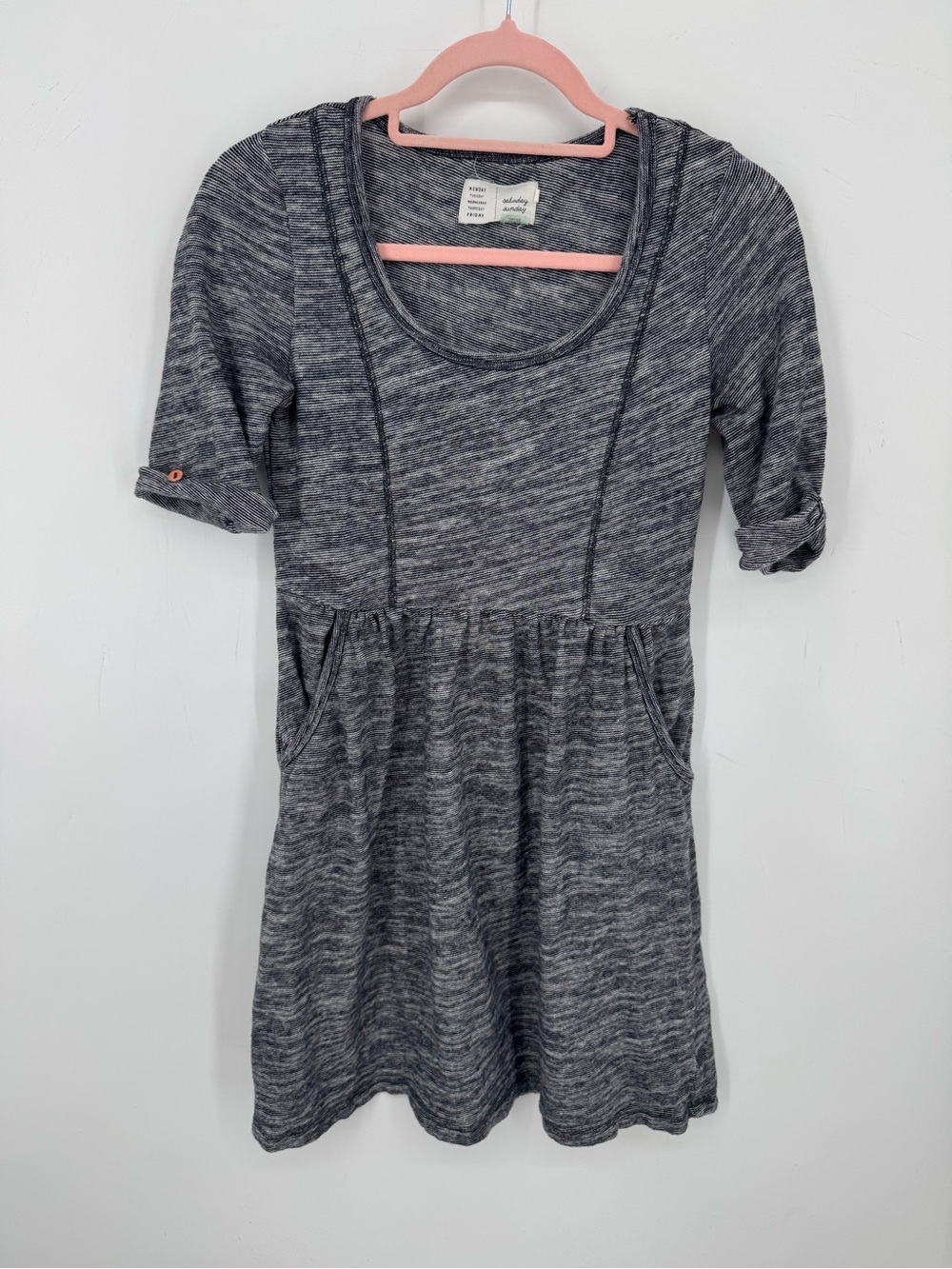 Saturday Sunday Anthropologie Dress Gray Marled Knit Cottagecore Pockets Size XS